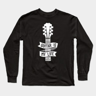 Guitar is My Life Acoustic Guitar Headstock Dark Theme Long Sleeve T-Shirt